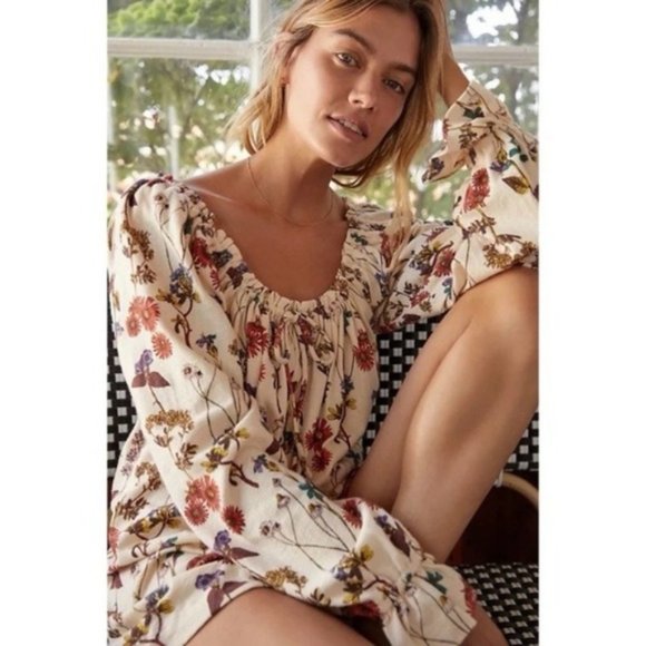 Anthropologie Puff Sleeved Boho Floral Romper Cream Fall Florals M NWT - Picture 4 of 16